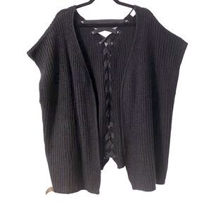David and Young black laced back open front sweater One Size